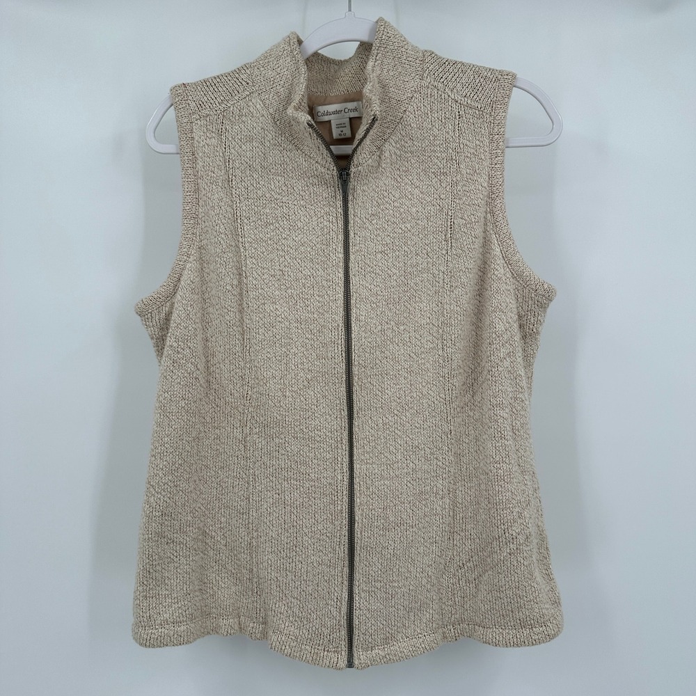Coldwater Creek Womens Minimalist Knit Vest Size M Granola Neutral Cozy Layering